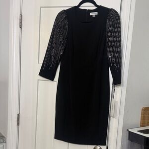 Calvin Klein Black Dress with Beaded Sleeves
